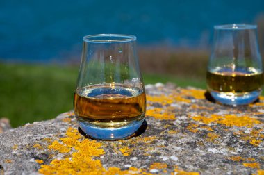 Tek malt viski ve karışık viski tadı mavi deniz, okyanus ya da nehir manzaralı, İskoçya, İngiltere 'de özel viski turları