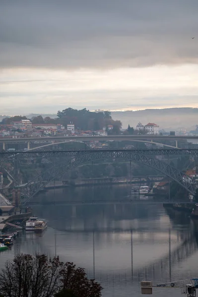 Panoramiczny Widok Rzekę Douro Starą Część Porto Vila Nova Gaia — Zdjęcie stockowe