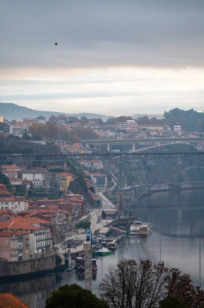 Panoramiczny Widok Rzekę Douro Starą Część Porto Vila Nova Gaia — Zdjęcie stockowe