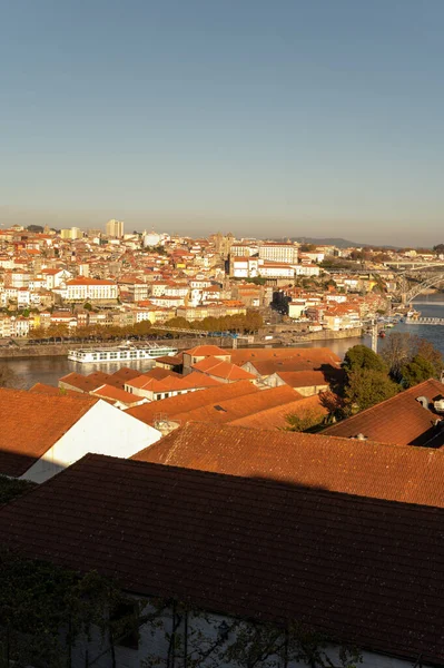 Vista Sobre Velhos Vinhos Porto Vila Nova Gaia Portugal Nascer — Fotografia de Stock