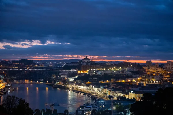 Panoramic View Old Part Porto City Portugal Meny Lights Night — Stock Photo, Image