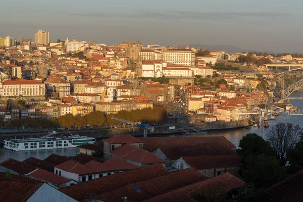 Panorámás Kilátás Régi Része Porto Város Portugáliában Napos Naplemente — Stock Fotó
