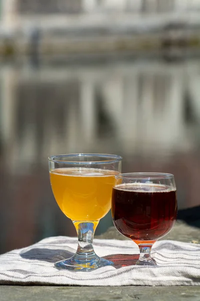 Provning Belgiskt Öppet Café Eller Bistro Terrass Med Utsikt Över — Stockfoto