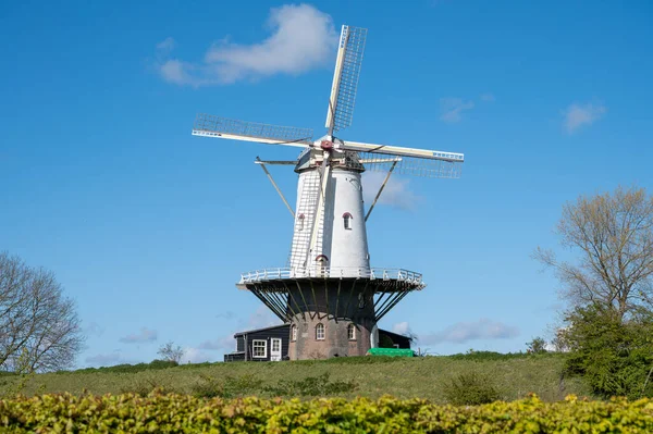 Traditionell Holländsk Väderkvarn Som Används För Kornmalning Solig Dag — Stockfoto