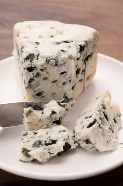 Cheese Collection Piece Soft French Blue Cheese Roquefort Close — Stock Photo, Image