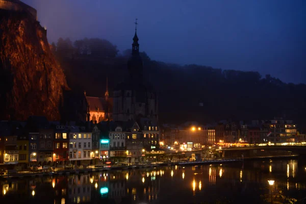 View Buildings Small Belgian Town Dinant Meuse River Walloon Belgium — Stock Photo, Image