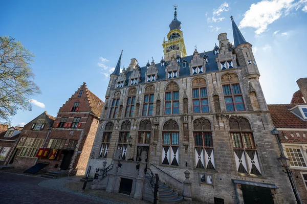 Вид Міста Стародавні Середньовічні Будинки Невеликому Історичному Місті Віре Нідерландах — стокове фото