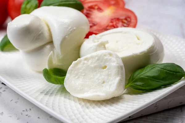 Süditalienischer Weicher Weißer Mozzarella Käse Aus Büffelmilch Serviert Mit Reifen — Stockfoto