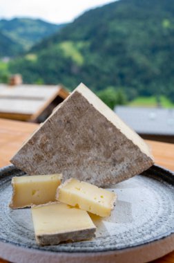 Peynir koleksiyonu, Fransız peyniri tomme de savoie ve yazın Haute-Savoie 'deki Fransız dağ köyü.