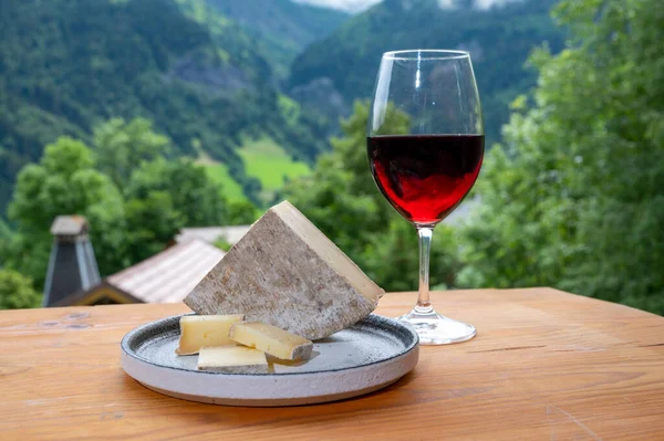 Collection Fromages Tomme Savoie Fromage Français Verre Vin Rouge Savoie — Photo