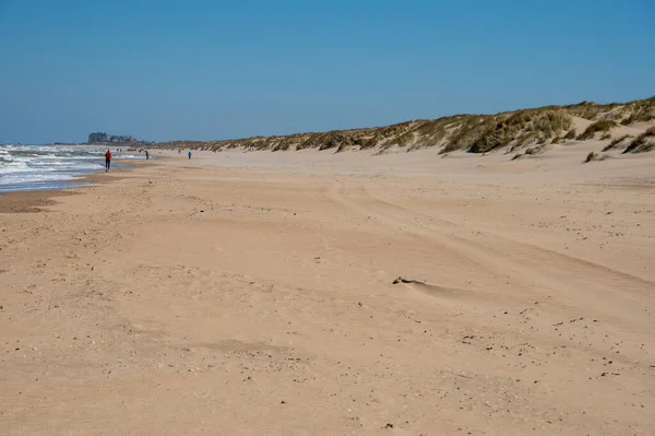 Żółta Piaszczysta Plaża Małym Belgijskim Miasteczku Haan Lub Coq Sur — Zdjęcie stockowe