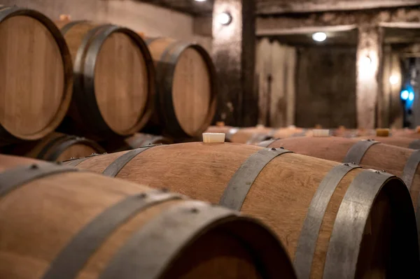 Mantendo Por Anos Vinho Tinto Seco Barricas Carvalho Novo Cavernas — Fotografia de Stock