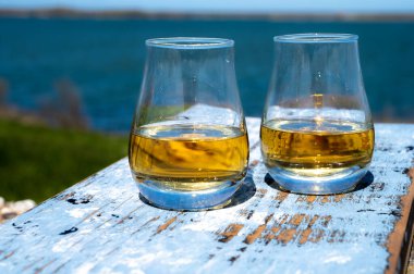 Tek malt viski ve karışık viski tadı mavi deniz, okyanus ya da nehir manzaralı, İskoçya, İngiltere 'de özel viski turları
