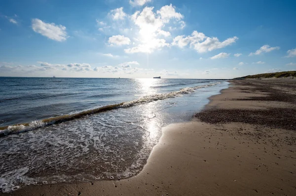 Panoramic View White Sandy Beach Dunes Water North Sea Vlissingen — Stock Photo, Image