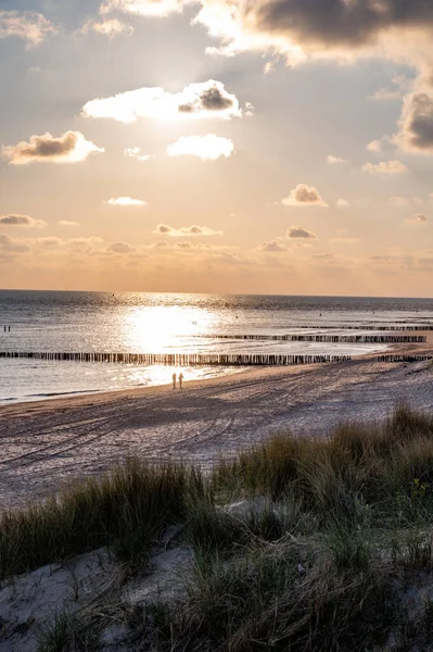 Panoramautsikt Över Vit Sandstrand Sanddyner Och Nordsjöns Vatten Mellan Vlissingen — Stockfoto