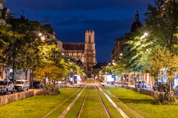 Old Central Streets Reims Night Champagne France — Stock Photo, Image