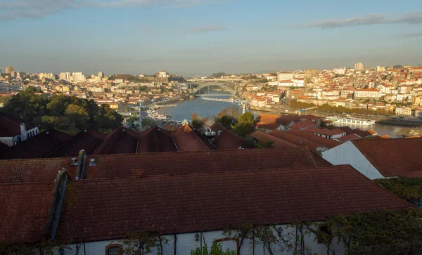 Panorámás Kilátás Régi Része Porto Város Portugáliában Napos Naplemente — Stock Fotó