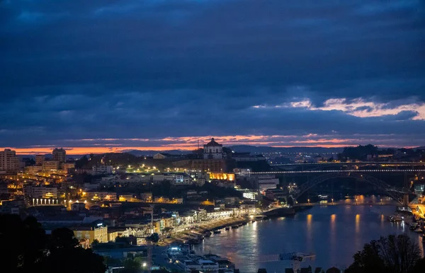 Panoramablick Auf Die Altstadt Von Porto Portugal Mit Meny Lichtern — Stockfoto