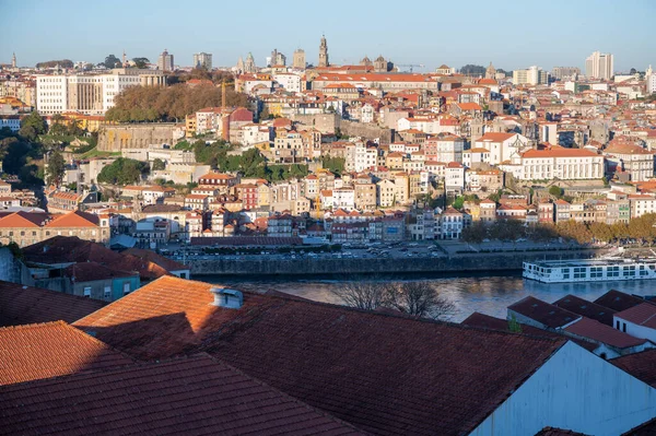 Panoramiczny Widok Starą Część Porto Porto Loges Vila Nova Gaia — Zdjęcie stockowe