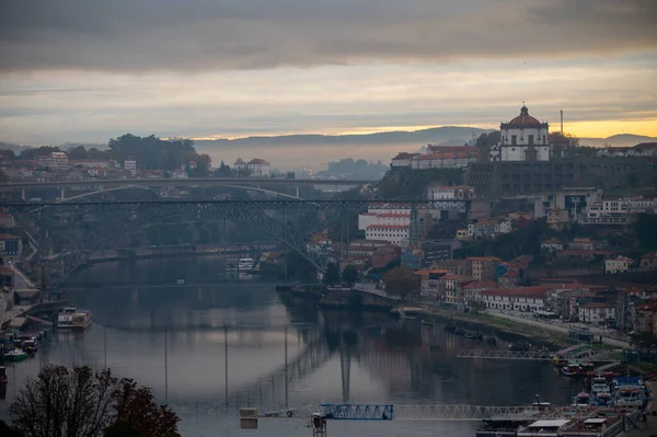 Panoramiczny Widok Rzekę Douro Starą Część Porto Vila Nova Gaia — Zdjęcie stockowe