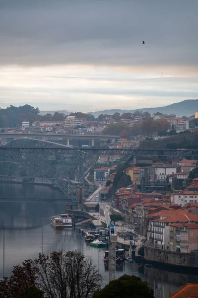 Panoramiczny Widok Rzekę Douro Starą Część Porto Vila Nova Gaia — Zdjęcie stockowe