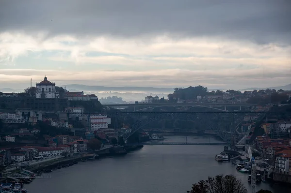 Panoramiczny Widok Rzekę Douro Starą Część Porto Vila Nova Gaia — Zdjęcie stockowe