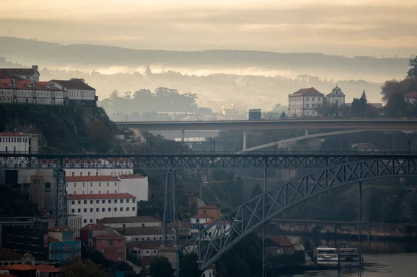 Panorámás Kilátás Douro Folyóra Porto Vila Nova Gaia Régi Részére — Stock Fotó