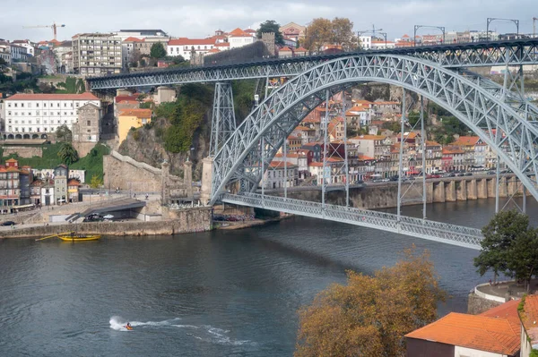 Oporto Portogallo Ottobre 2020 Vista Sul Ponte Vecchie Case Colorate — Foto Stock