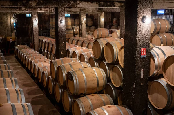 Mantendo Por Anos Vinho Tinto Seco Barricas Carvalho Novo Cavernas — Fotografia de Stock