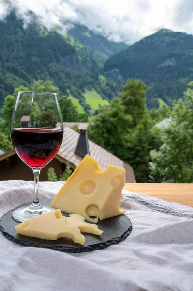 Collezione Formaggi Formaggio Mucca Francese Emmental Bicchiere Vino Rosso Della — Foto Stock