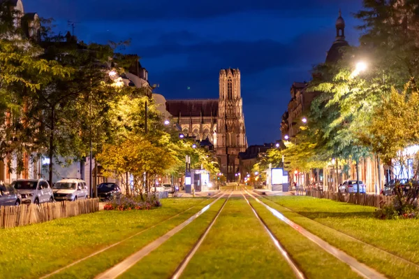 Old Central Streets Reims Night Champagne France — Stock Photo, Image