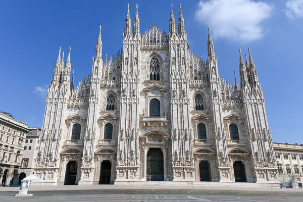 Views of central part of Milan, Brera district, shopping area, church Duomo, architectural details, narrow streets, walking in Milan, Lombardy, Italy