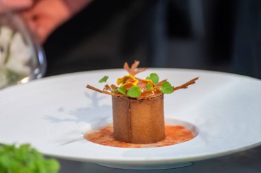 Ziyaretçiler için özel tatma etkinliği, bir bardak şampanyayla yemek eşleşmesi, Fransa 'da kış yemekleri ve şarap festivalinde ünlü aşçıların hazırladığı lezzetli yemekler.