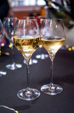 Ziyaretçiler için özel tatma etkinliği, bir bardak şampanyayla yemek eşleşmesi, Fransa 'da kış yemekleri ve şarap festivalinde ünlü aşçıların hazırladığı lezzetli yemekler.