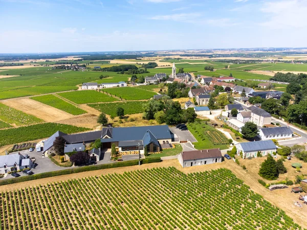 Pouilly-Fume adreslerinin hava manzarası, Sauvignon Blanc üzümlerinden yapılan kuru beyaz şarap farklı toprak türlerinde yetişen üzümler, Franc