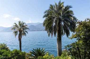 Mavi suları, dağları, güzel köyleri, parkları ve villaları olan Como Gölü manzarası. İtalya 'nın kuzeyinde, Lombardiya' da bir tatil beldesi.