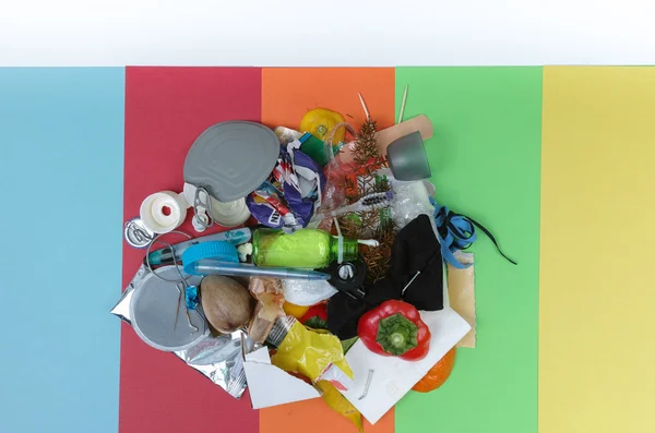 Concepto de segregación de residuos, no separado 5 tipos de basura — Foto de Stock