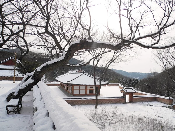 Een tempel woning in de bergen van Korea in de winter — Stockfoto