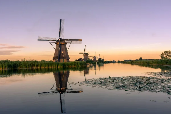 Amazing Sunset Windmills Kinderdijk Netherlands — Stock Photo, Image