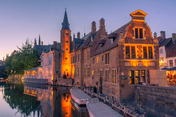 Bruges België Juli 2020 Zonsondergang Het Kanaal Het Historische Centrum — Stockfoto