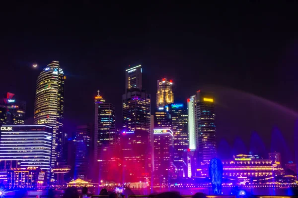 Singapur Octubre 2019 Espectáculo Luces Agua Frente Distrito Negocios — Foto de Stock