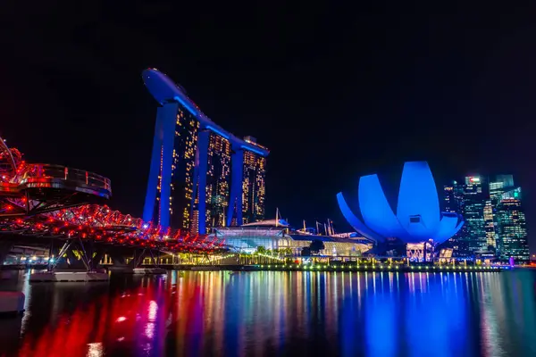 Singapour Octobre 2019 Hôtel Marina Bay Sands Pont Helix Illuminés — Photo