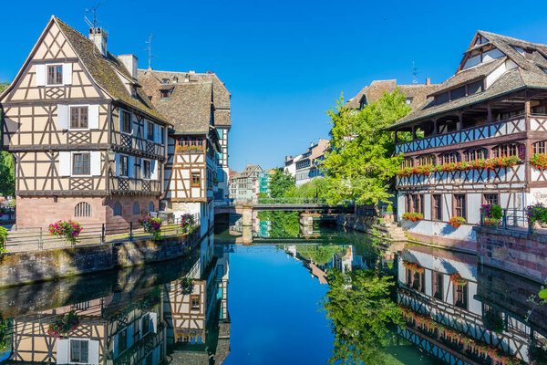 Reflections in the canals of Petite Venice district in Strasbourg, France
