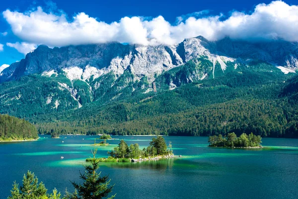 Faboulus Landschap Van Eibsee Meer Met Turquoise Water Voor Zugspitze — Stockfoto