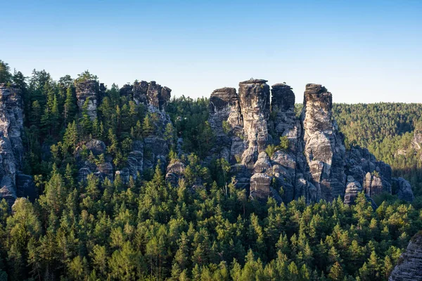 Beautiful Sunset Karst Mountains Saxon Switzerland National Park Germany — Stock Photo, Image