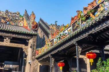Guangzhou, Guangdong, Çin 'deki Chen Klanının renkli mimarisi