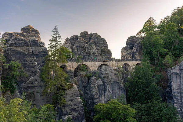 Bastei Bridge Sunset Saxon Switzerland National Park Germany — Stock Photo, Image