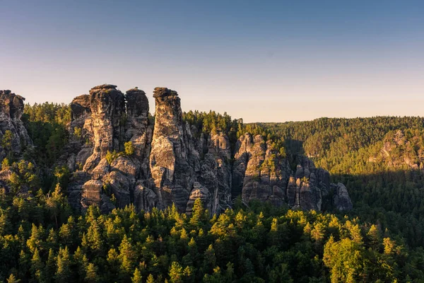 Beautiful Sunset Karst Mountains Saxon Switzerland National Park Germany — Stock Photo, Image