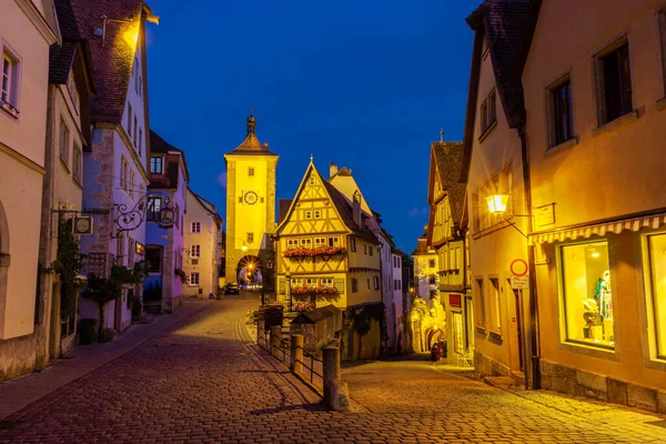 Rothenburg Der Tauber Allemagne Juillet 2020 Belles Maisons Éclairées Colombages — Photo