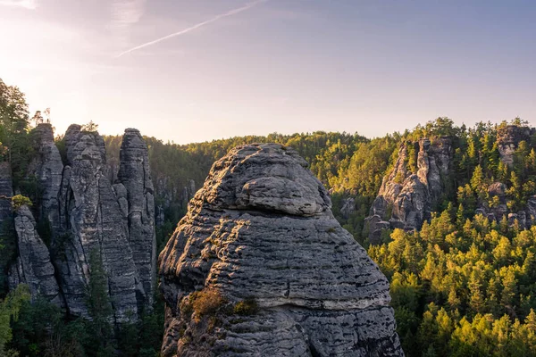 Beautiful Sunset Karst Mountains Saxon Switzerland National Park Germany — Stock Photo, Image